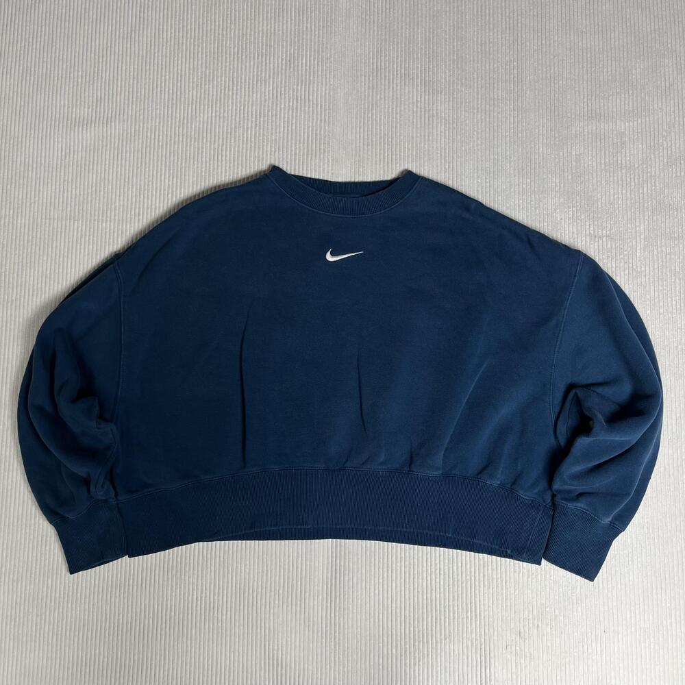 Nike Sweatshirt Mens Medium Blue Fleece y2k Crewneck Center Swoosh Logo Pullover